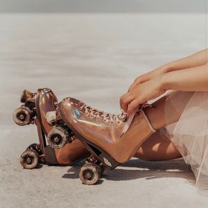 Angel Dust Halographic Rose Roller Skates— worn 2x!